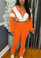 Color Block Zipper Sweatshirt Pants Set