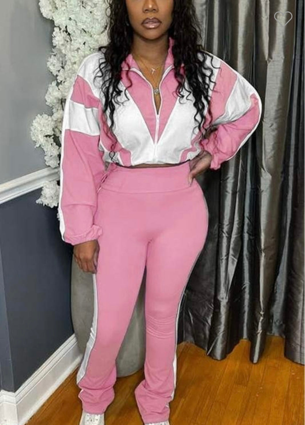 Color Block Zipper Sweatshirt Pants Set